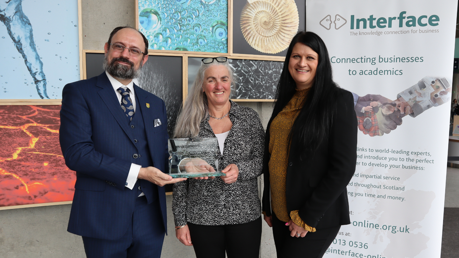 Photo, from left, Dr Marco Gilardi, University of the West of Scotland; Anne Widdop, The VR Hive; and Laura Goodfellow, Interface.
